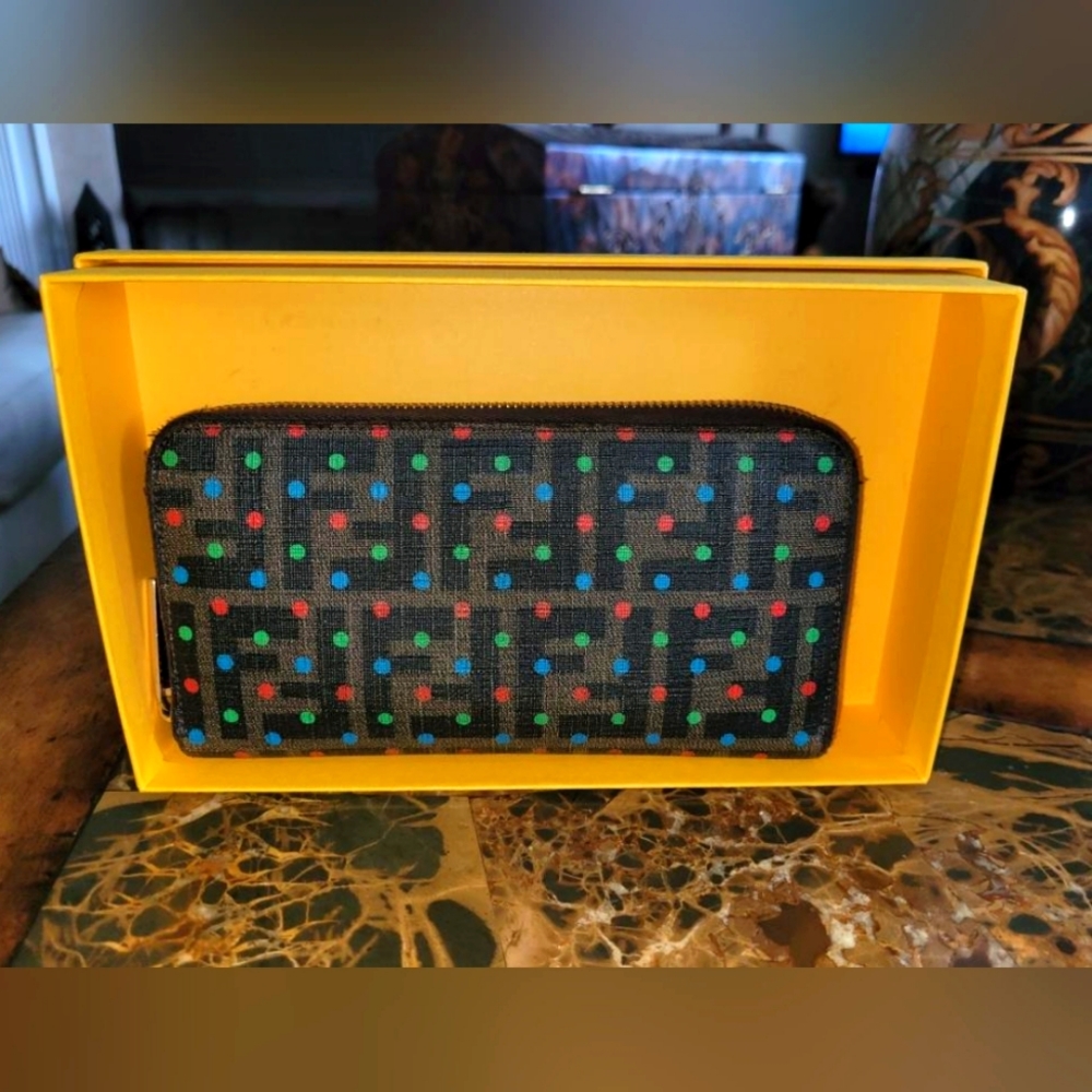 Fendi RARE Tobacco wallet multicolored polka-dot zucca wallet.